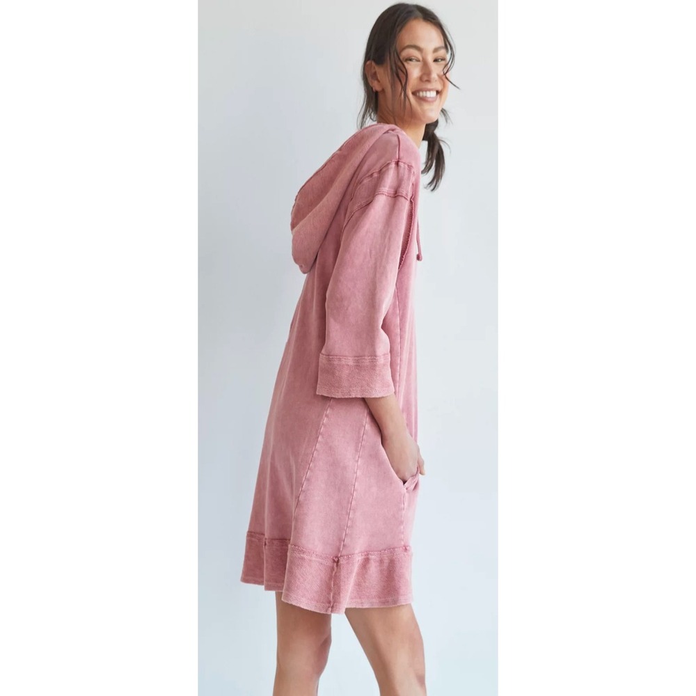Daily‎ Practice by Anthropologie Flounced Hoodie Mini Dress XS Heathered Pink - Picture 9 of 9